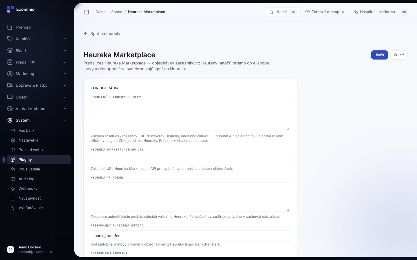 Obrazovka „Heureka Marketplace“ v administrácii