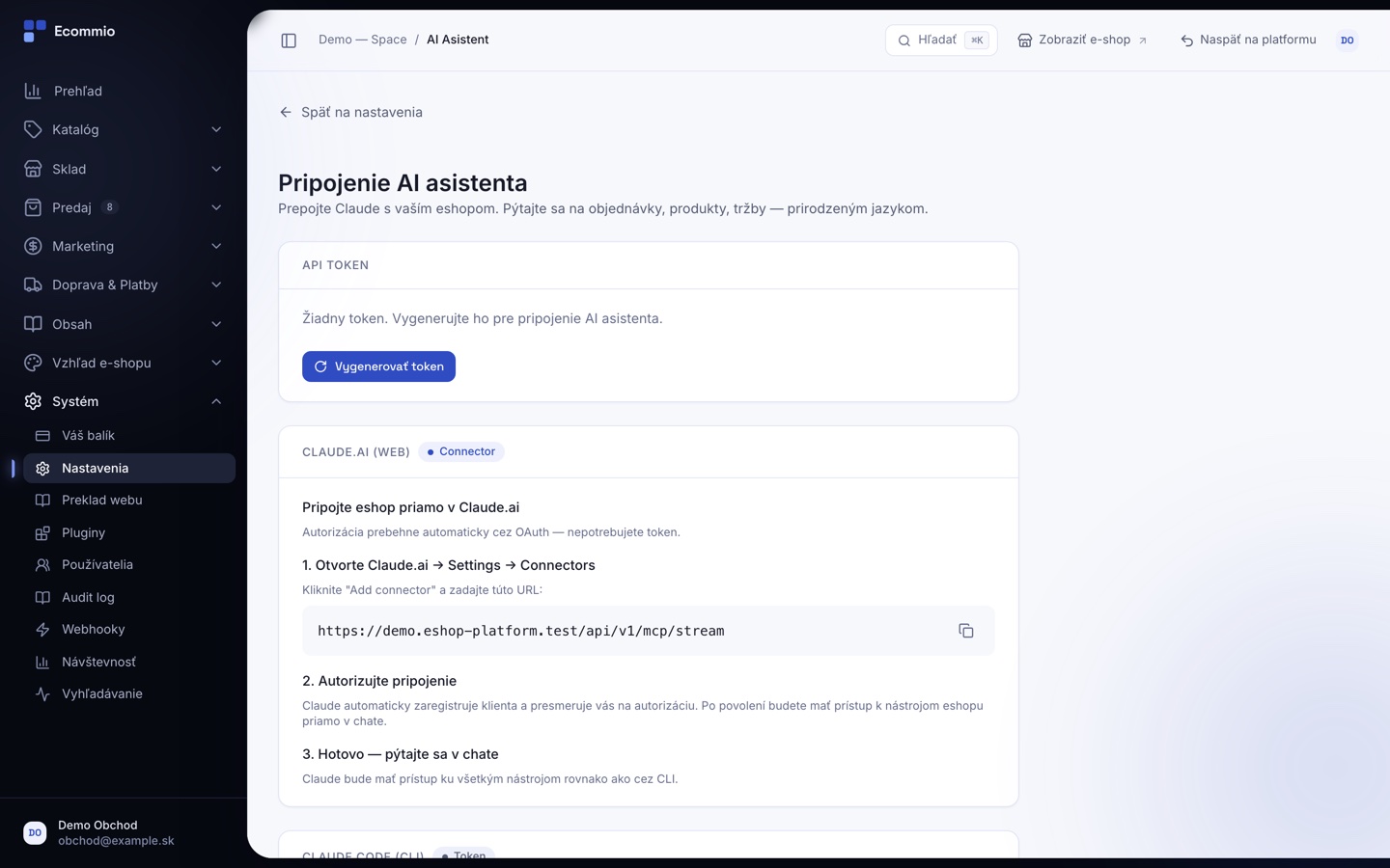 Obrazovka „API prístup pre obchodníka“ v administrácii